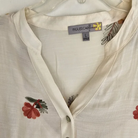 NWT Figueroe & Flower Floral Beige 3/4 Sleeve Embroidered Tier  Dress Size Large - Picture 5 of 11